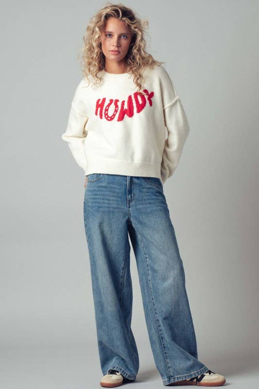 CREAM Howdy Slogan Crewneck Knit Sweater for wholesale on Faire3