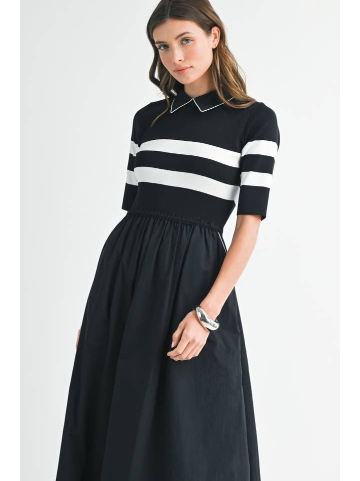 BLACK IVORY NWT0017 Striped Contrast Midi Dress for wholesale on Faire3