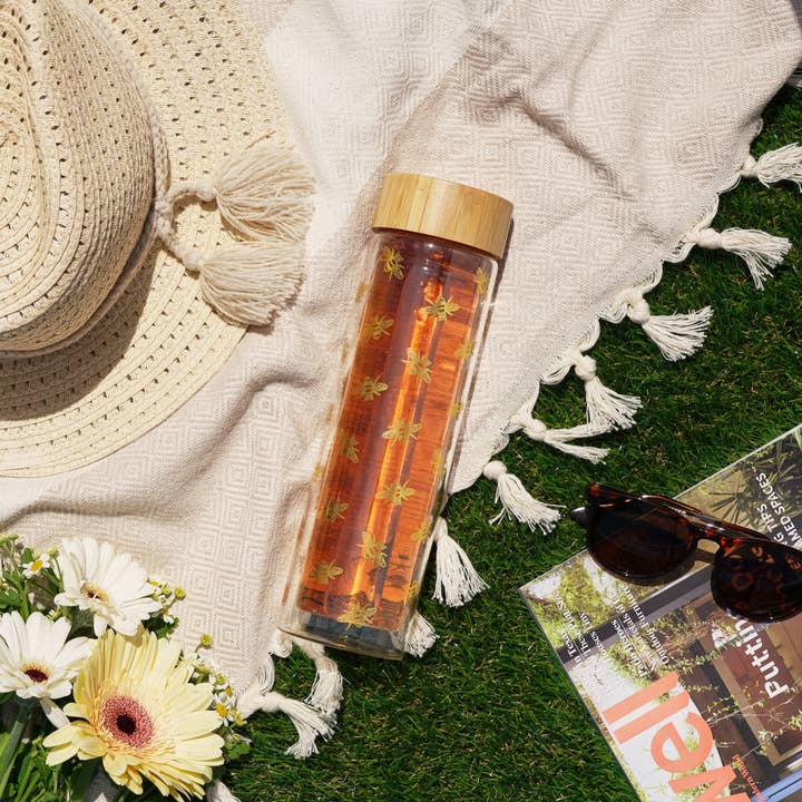 Pinky Up - Wholesale Insulated Mug/Tumbler - Blair™ Insulated Glass Travel Mug with Tea Infuser Bee3