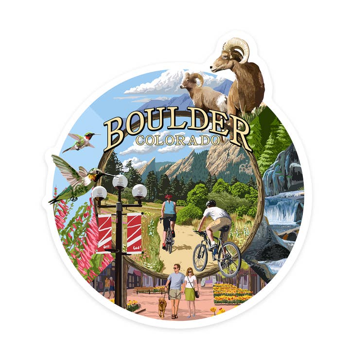 Lantern Press - Wholesale Sticker - STICKER Boulder, Colorado, Montage Views0