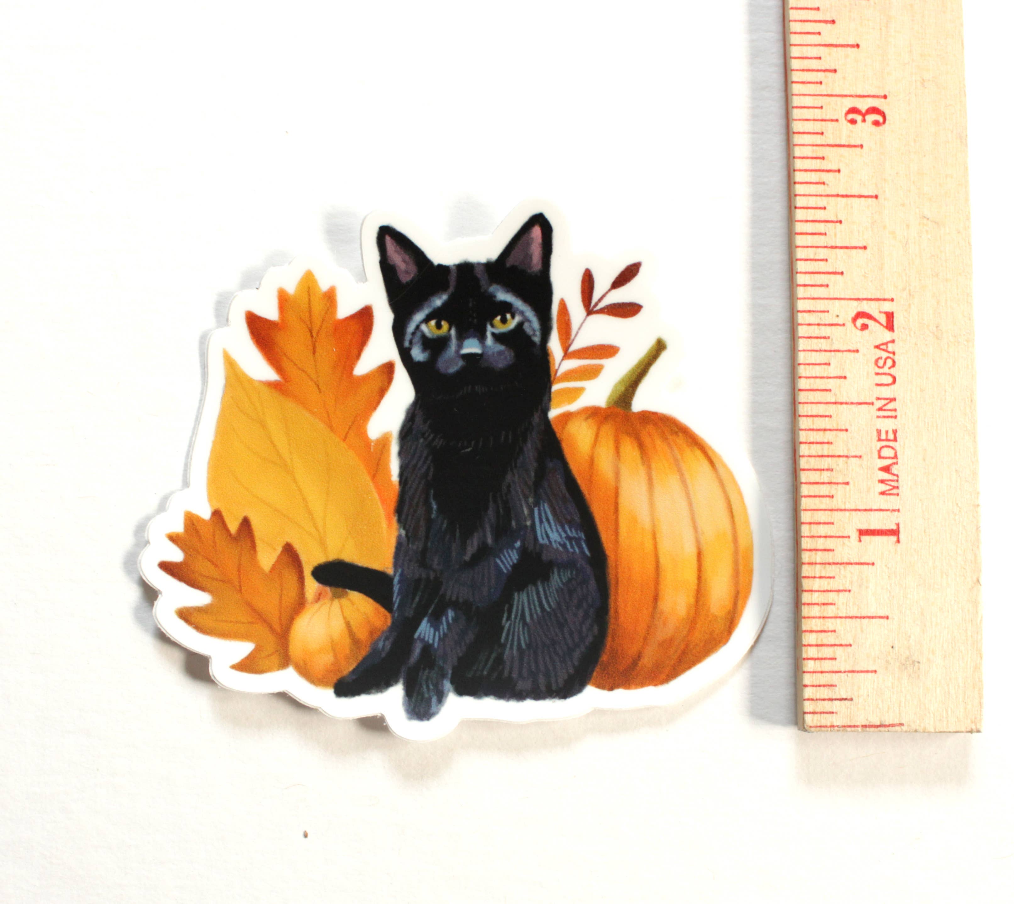 michele maule - Wholesale Sticker - 2.5" x 3" Single Cat and Pumpkins Sticker2