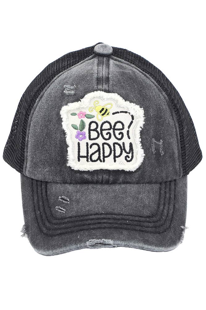 Hana - Wholesale Baseball Cap - Kids - C.C Kids Distressed Bee Happy Patch Pony Cap13