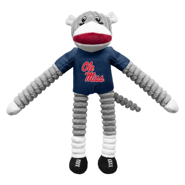 NCAA Mississippi Ole Miss Rebels Team Sock Monkey Pet Toy for wholesale by Little Earth Productions