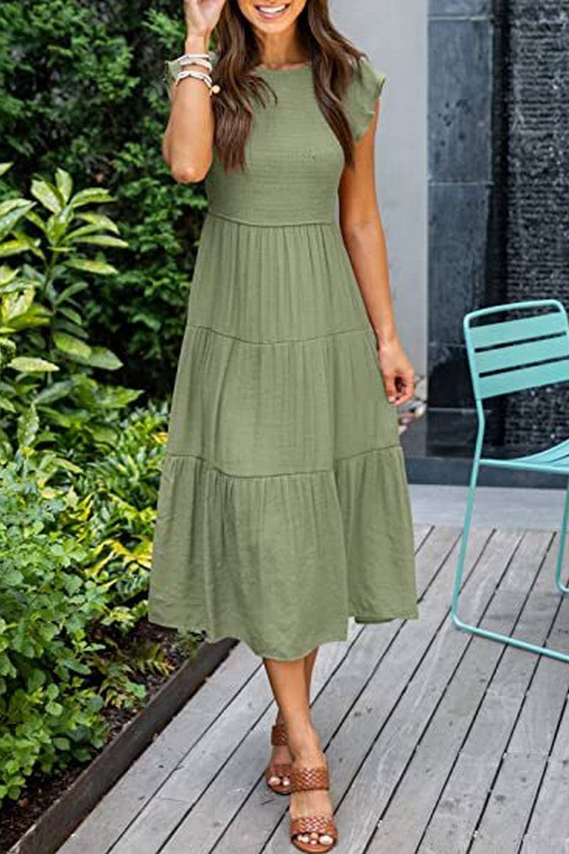 NINEXIS - Wholesale Dress - Women's - CWDMD2568_FLYING SLEEVE SHIRRED LAYERED SHORT SLEEVE DRESS15