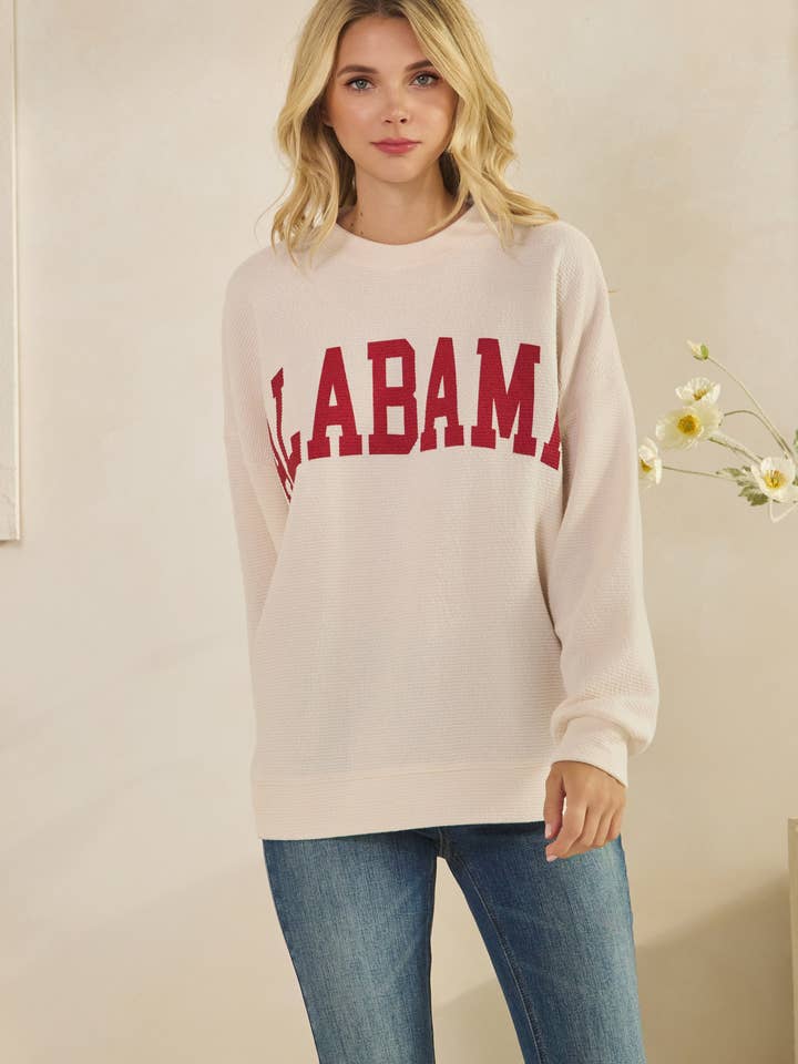 Cream T-42054 (ALABAMA CLOUDY KNIT GRAPHIC L/S TOP) for wholesale on Faire2