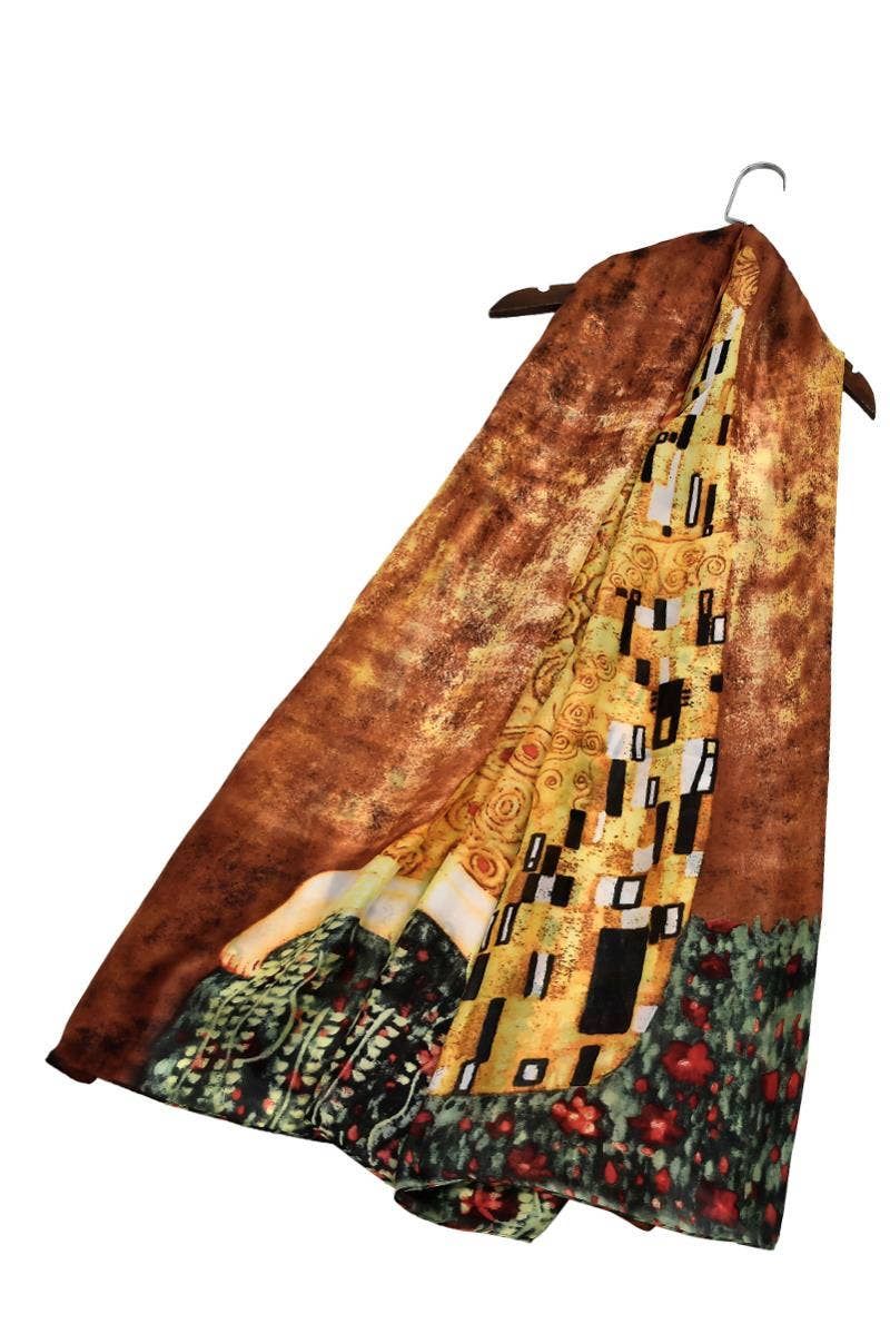 Fashion Scarf World - Wholesale Scarf - Women's - Klimt The Kiss Painting Print Silk Scarf1