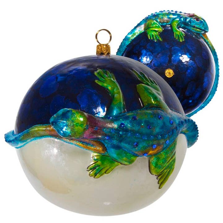 Jeweled Iguana Ball - Pacific Blue Version for engroshandel hos Joy To The World Collectibles