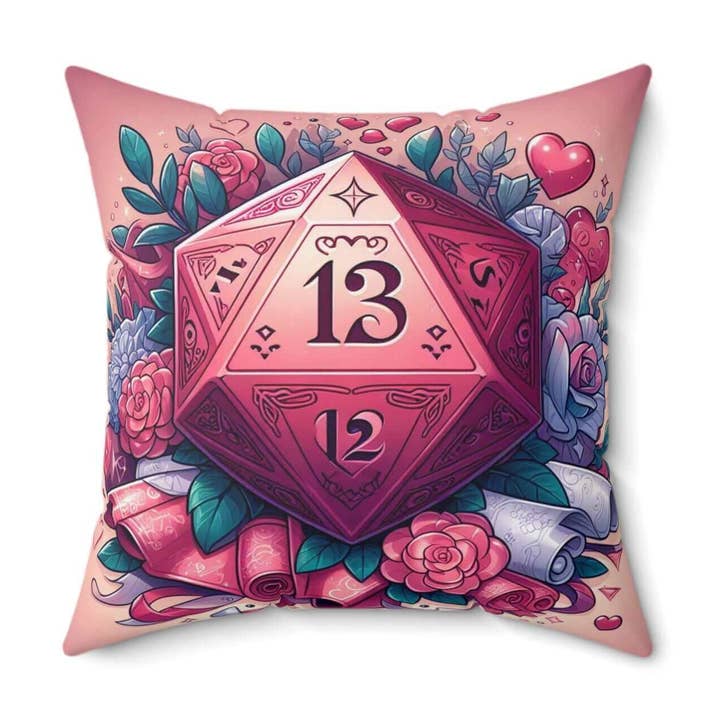 D20 Love: Quadratisches Kissen zum Valentinstag für Gamer für den Großhandel von Celestia Libra Creative