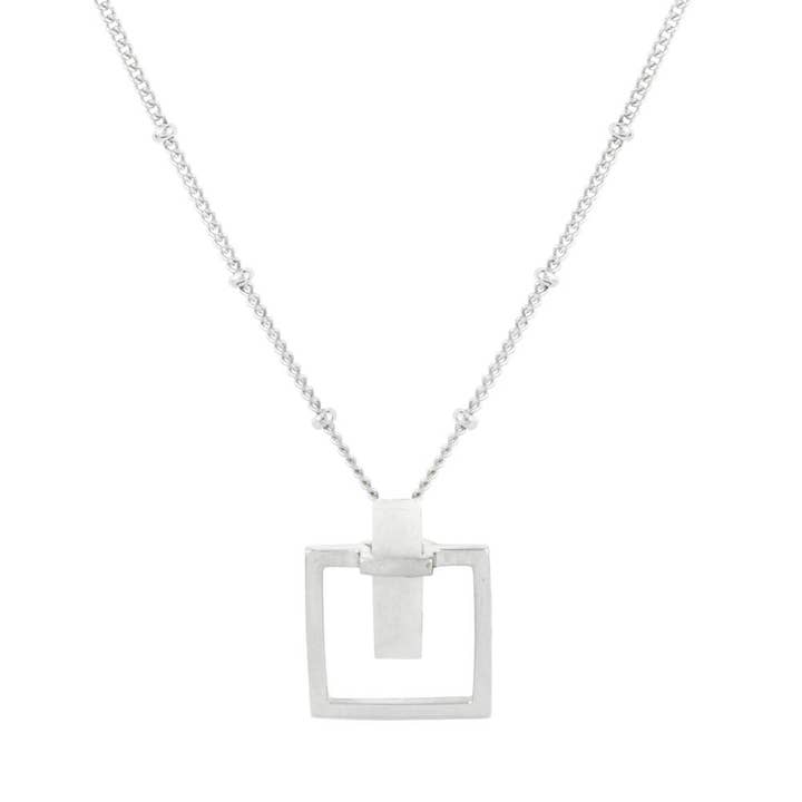 Moonstone Square Sterling Silver Satellite Chain Necklace for wholesale by Vurchoo