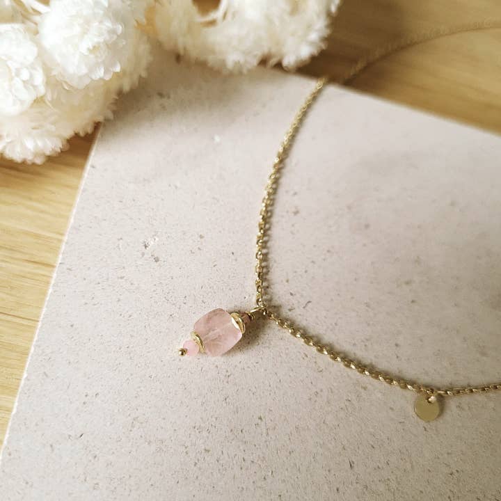 Colar - Benjamine - quartzo rosa por atacado de Lili GINKGO