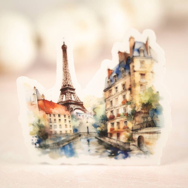 Eiffelturm-Wasserkanal, Paris, Vinyl, Aufkleber, 3 x 3 Zoll für den Großhandel von Savannah and James Co
