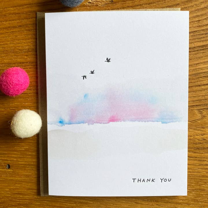 Thank You Blues and Pink Sky with Letterpress Birds for wholesale by Lark Press