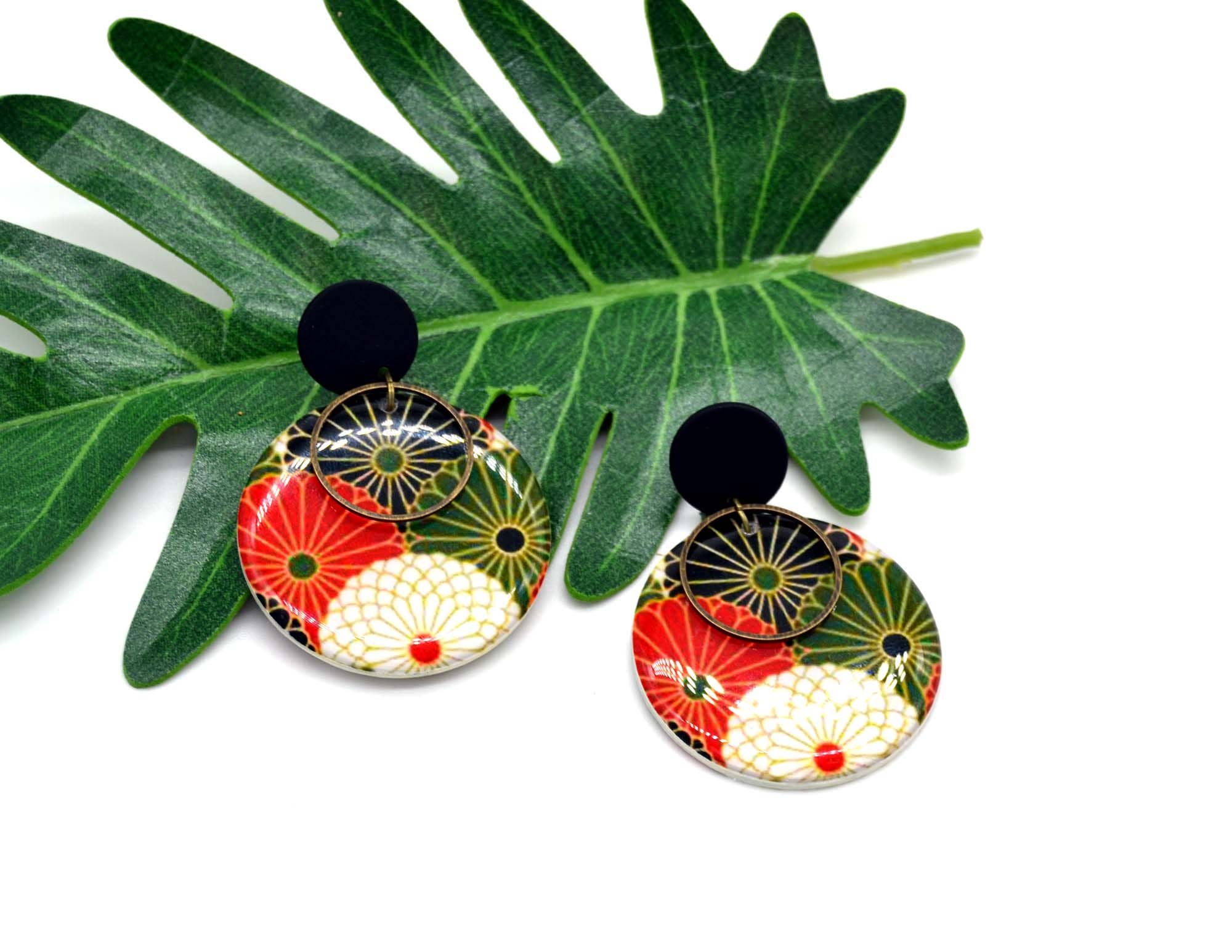 SUNKRIS - Wholesale Dangle Earrings - Seigaiha flower Japanese pattern paper earrings3
