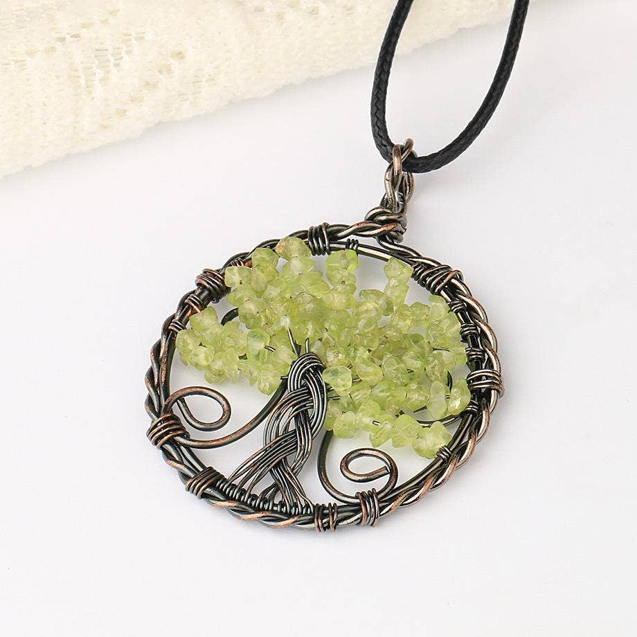 Mio Queena - Wholesale Pendant/Charm Necklace - Natural Stone Wire-Wrapped Tree of Life Pendant Necklace -CS1