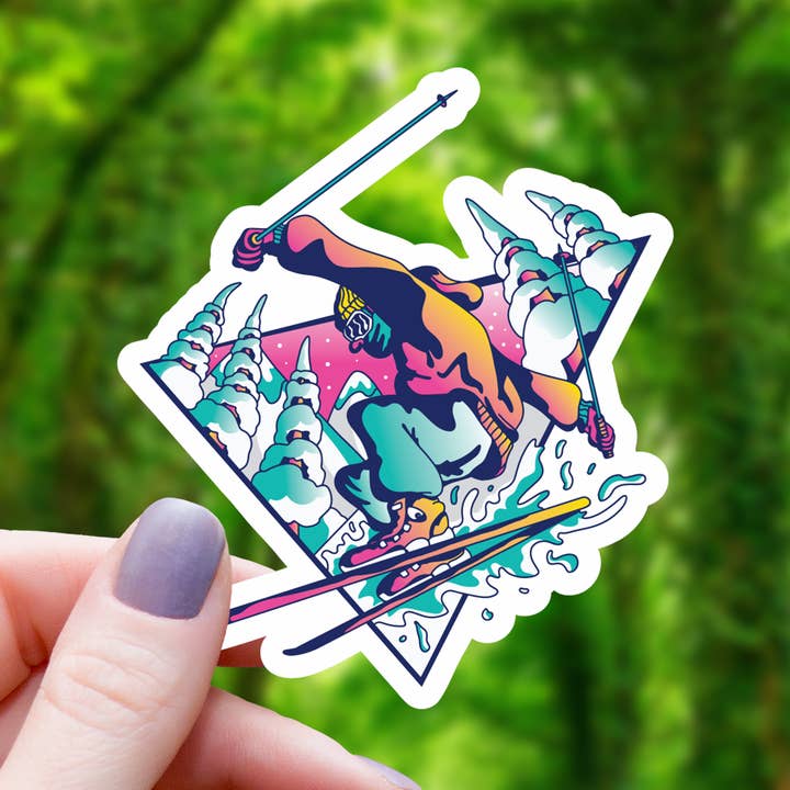 Vaporwave Skiier Downhill Sticker - 3 for wholesale by Mimic Gaming Co