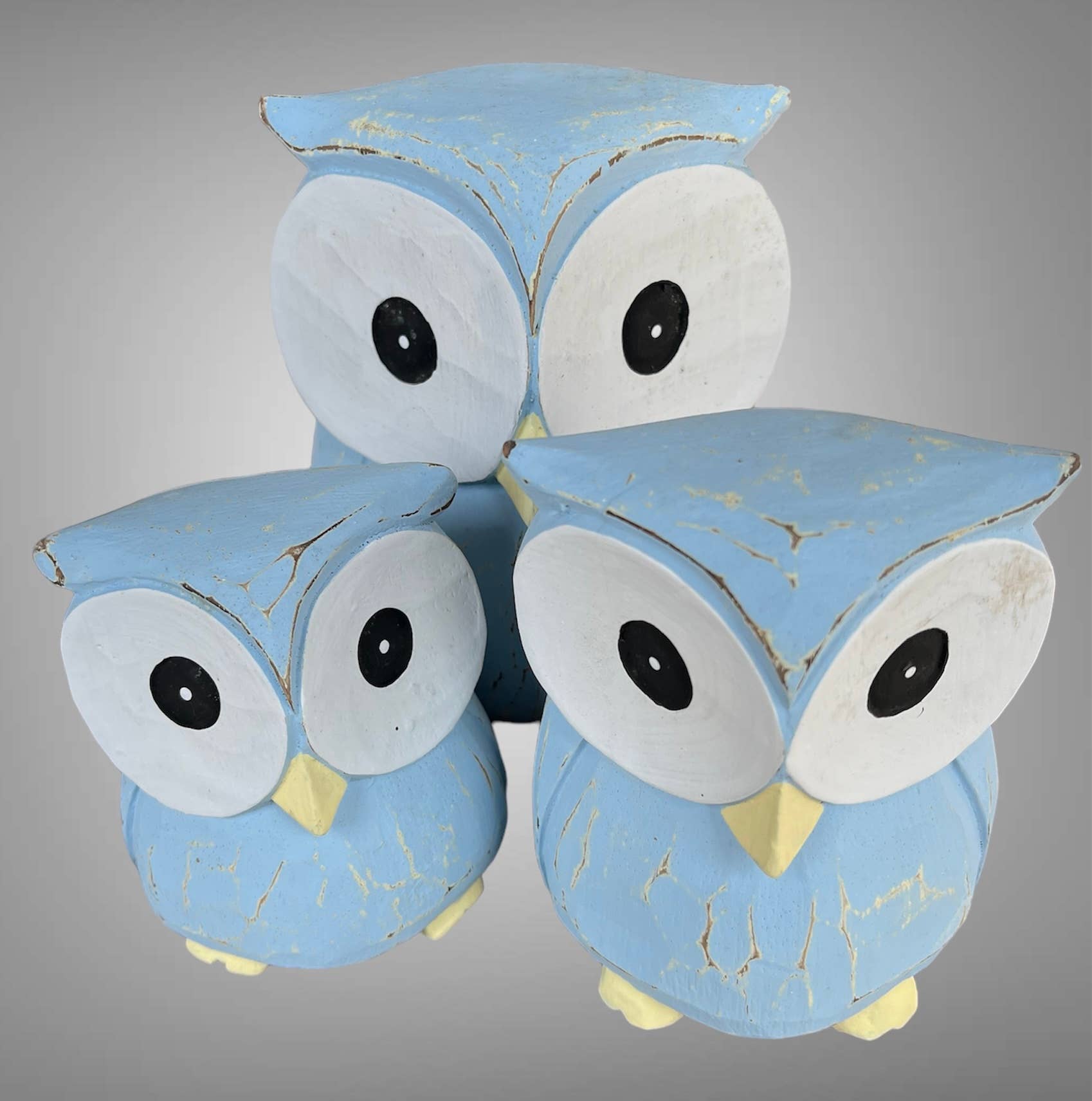 Batik Indah - Vendita all'ingrosso Statuette decorative - Gufo intagliato in legno dipinto, set da 3 pezzi, piccolo Da Bali1