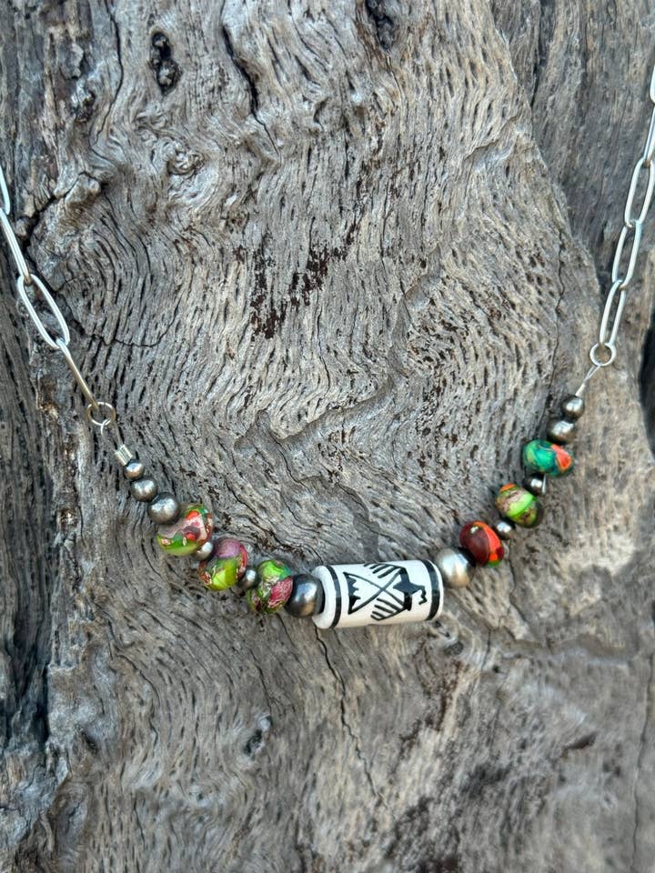 Sterling Silver Rainbow Thunderbird Paperclip Necklace for wholesale by Wild Junkie