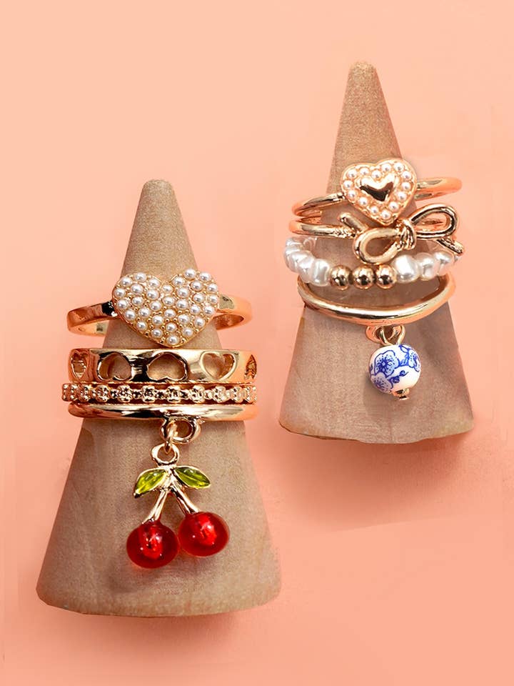 LAYERED MULTI CHERRY PORCELAIN STACKABLE RING SET | 80R055 for wholesale by JOSSLYN by wall to wall