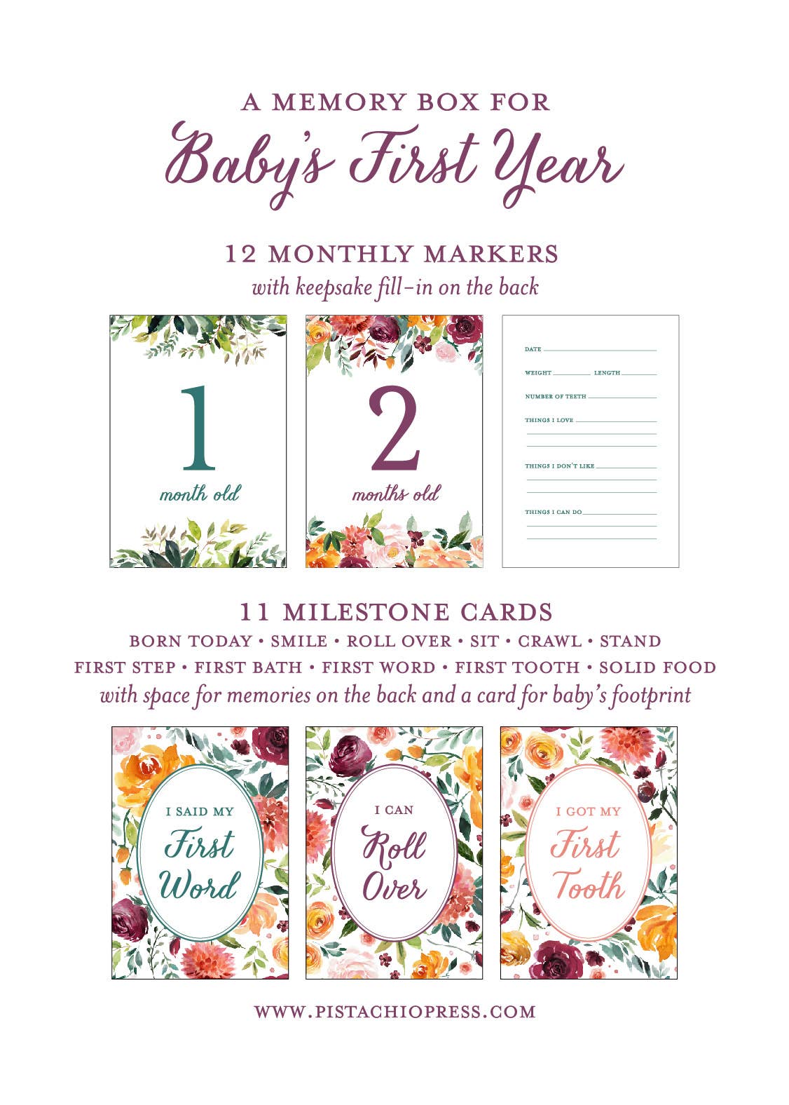 Pistachio Press - Wholesale Milestone Art/Keepsake - Kids & Baby - Watercolor Baby Milestone Set1