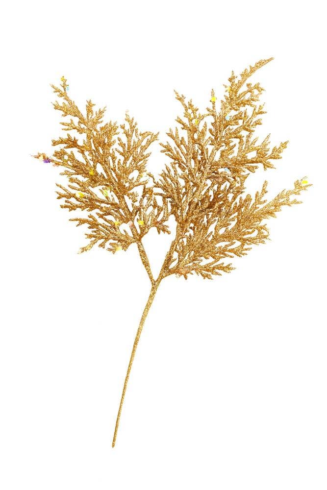 Factory Direct Craft - Wholesale Kunstbloemen - 10" Gouden Glitterende Ceder Takje3