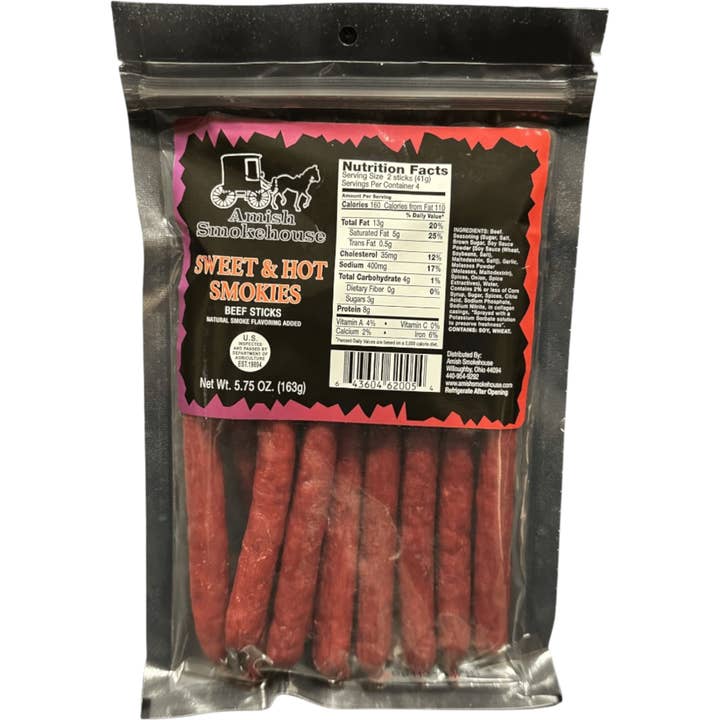 Amish Smokehouse Sweet & Hot Beef Smokies 5.75 oz for wholesale by Cow Crack Wholesale