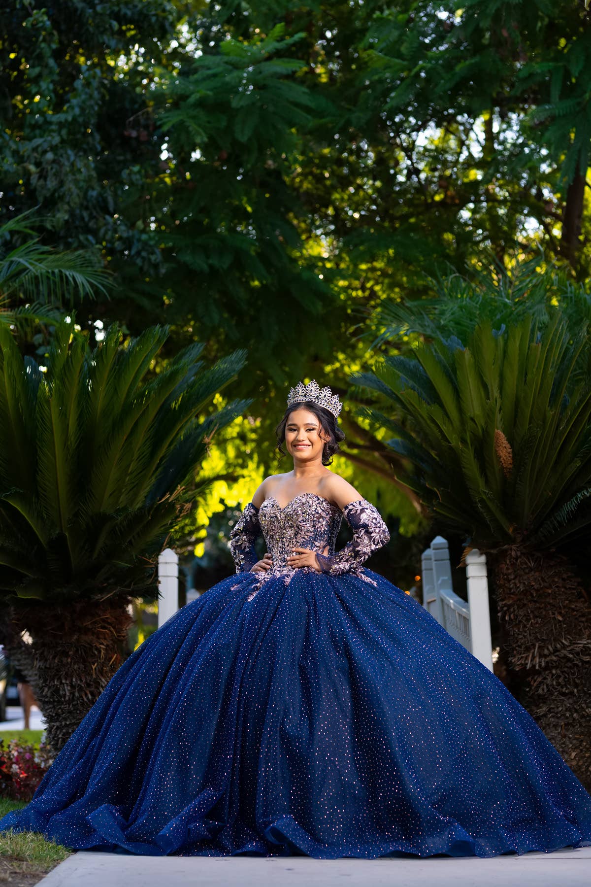 Navy and rose gold quinceanera dress with sleeves CHF3131 for wholesale on Faire6