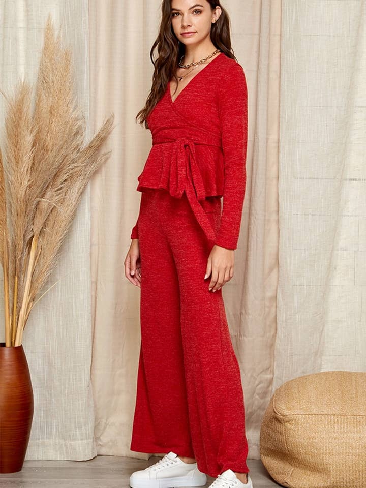 Shopin LA - Wholesale Top & Pant Set (NOT Loungewear) - Women's - BC21020 - WEMEN COMFY WRAP SILHOUETTE WIDE LEG PANTS SET