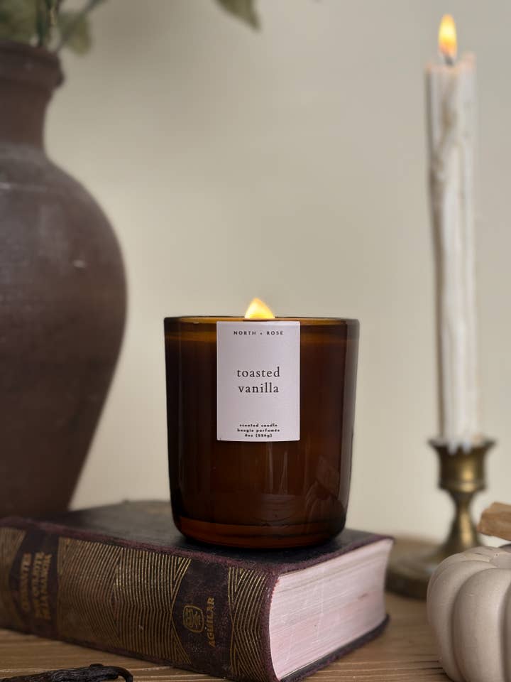 8oz Toasted Vanilla Fall Soy Wax Wood Wick Candle for wholesale by North + Rose