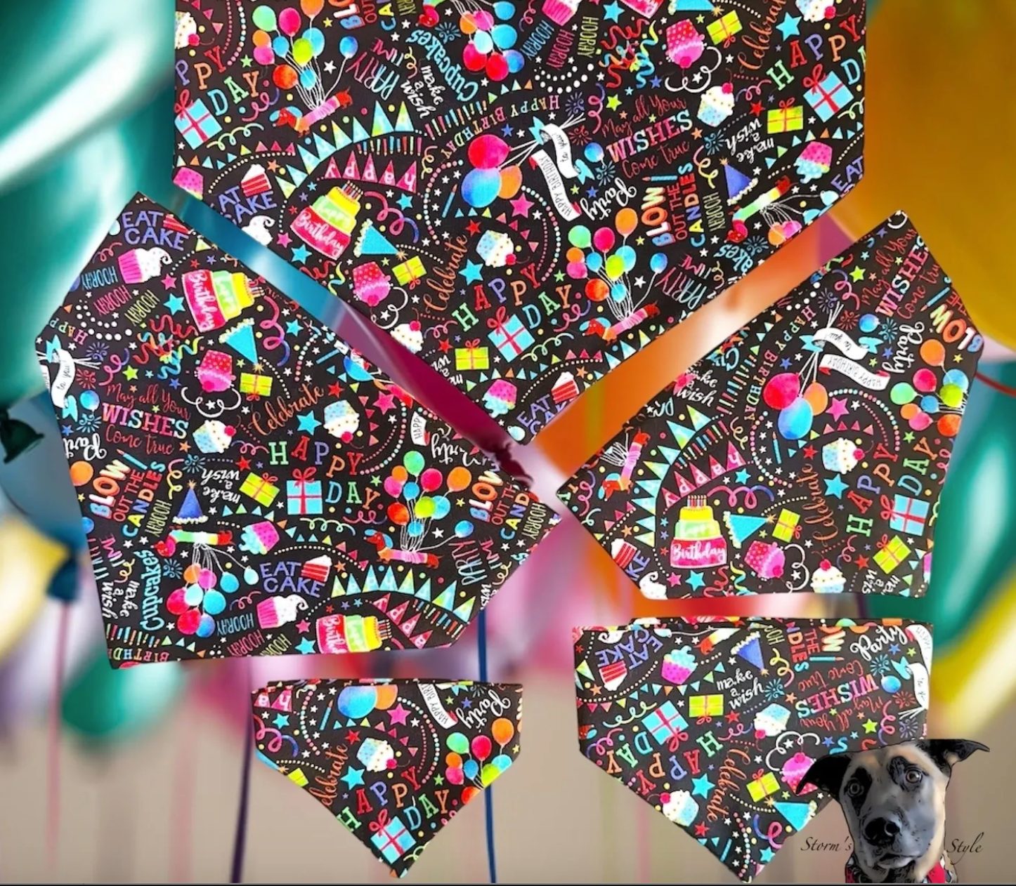 Storms Style - Wholesale Pet Bandana - Dog - Birthday Wishes Pet Bandanas - Dog Cat1