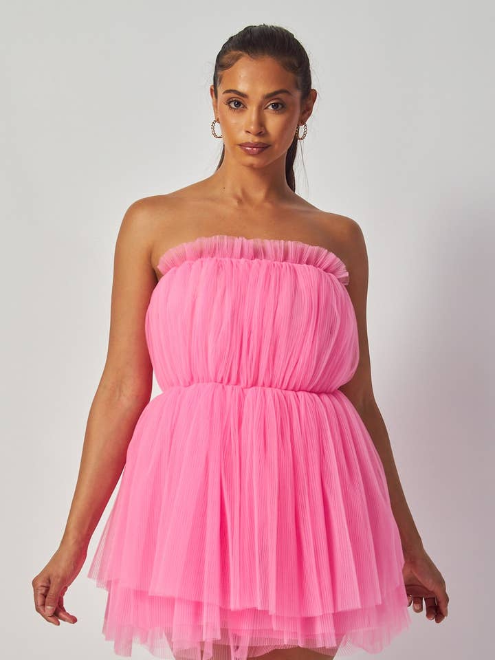 Emberly Off The Shoulder Layered Mesh Dress (HGD10728) for wholesale by Hot & Delicious