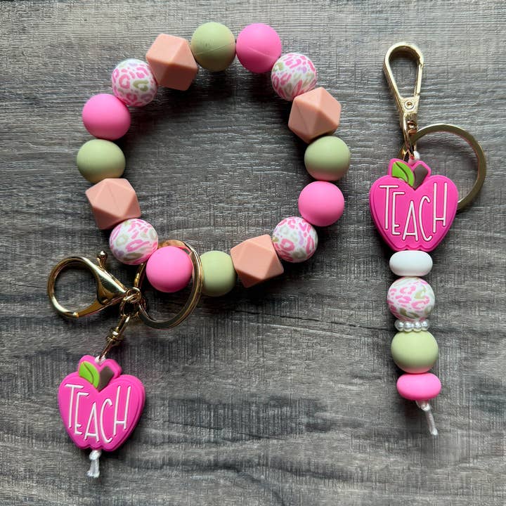JILLIAN INK LLC - Wholesale Keychain - Women's - Pretty Pink Apple Colorful Teacher Keychain4