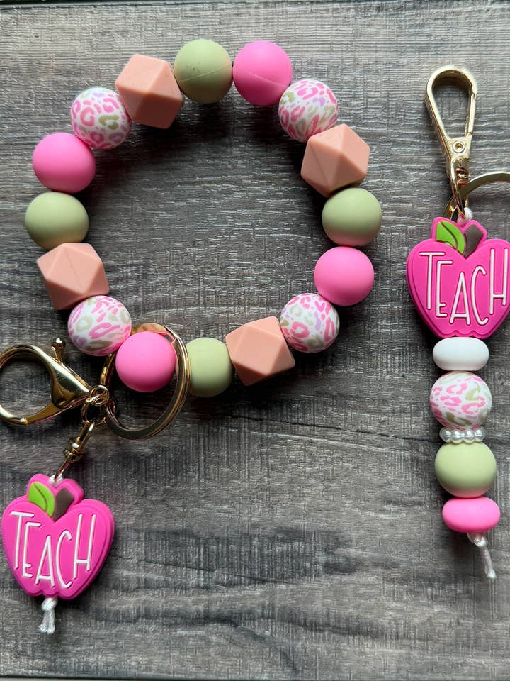 Pretty Pink Apple Colorful Teacher Keychain for wholesale by JILLIAN INK LLC