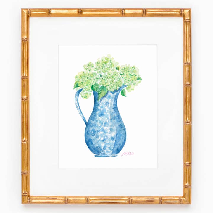 Pichet d'hortensia vert imprimé aquarelle pour la vente par Simply Jessica Marie