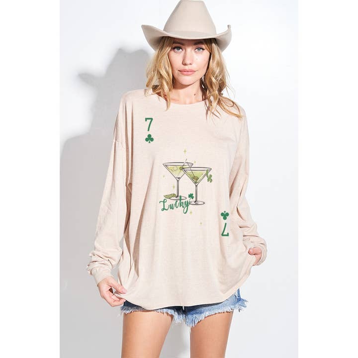 Lucky cocktail print triblend oversized top for wholesale by Phil Love