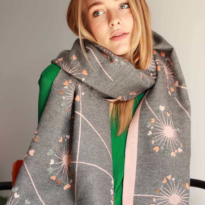 'Make A Wish' Dandelion With Hearts Motif Cotton Blend Scarf for wholesale by Studio Hop