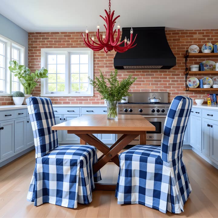 REMOVED BRAND – Capa para cadeira/sofá por atacado – Conjunto de 4 - Capas de Cadeiras de Jantar, Compatíveis com IKEA Henriksdal, Xadrez Buffalo Azul Marinho, Comprimento até ao Chão5