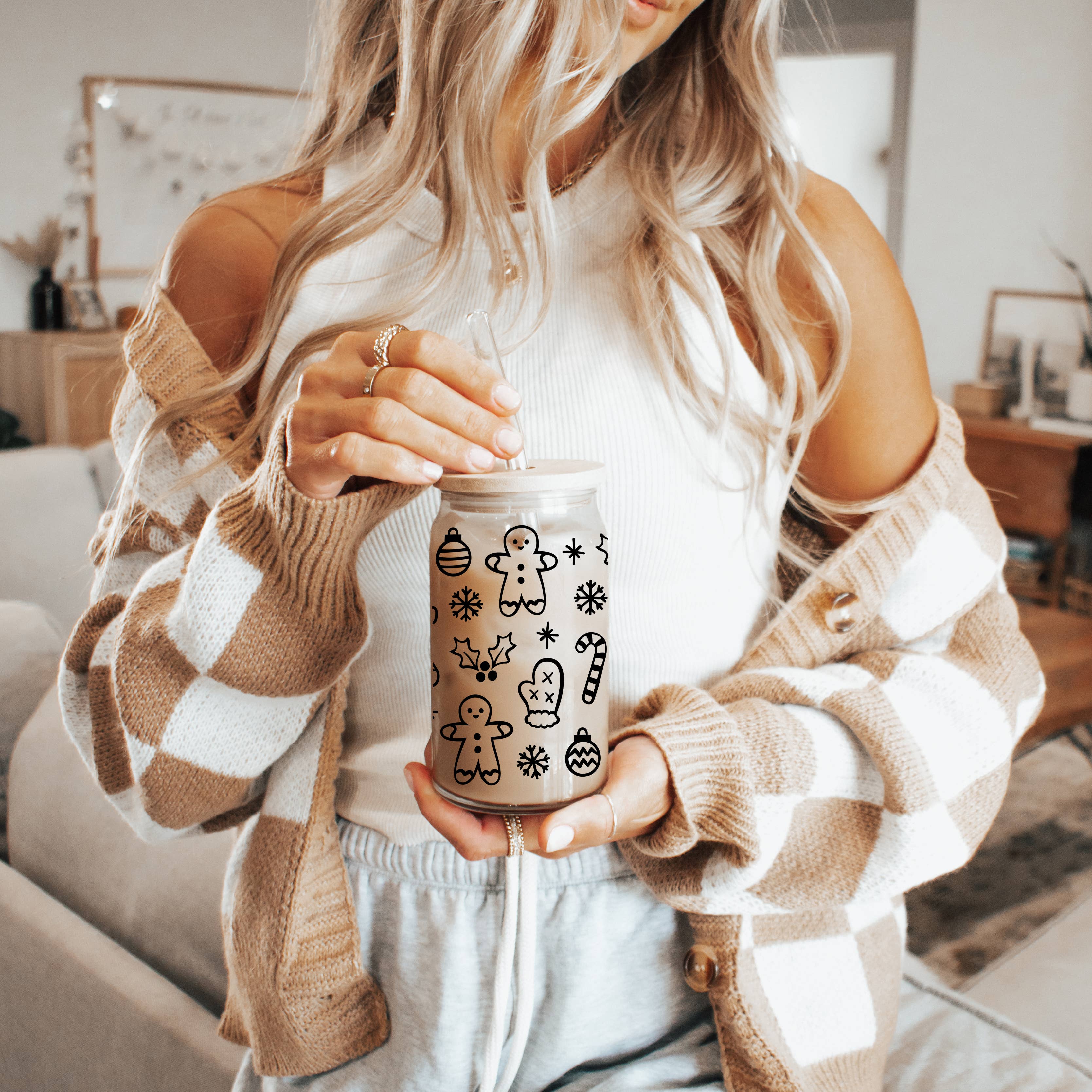 Gia Roma - Wholesale Drinking Glass/Cup - Vintage Christmas Glass Cups with Straw, Kitchen Decoration67