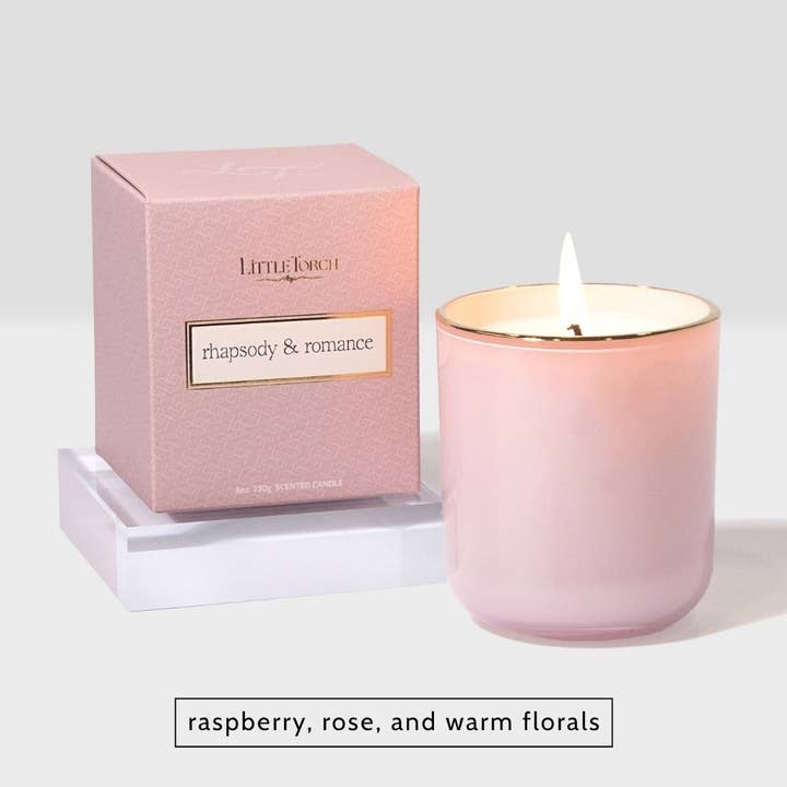 rhapsody & romance candle (raspberry, rose, and warm florals) for wholesale by Little Torch