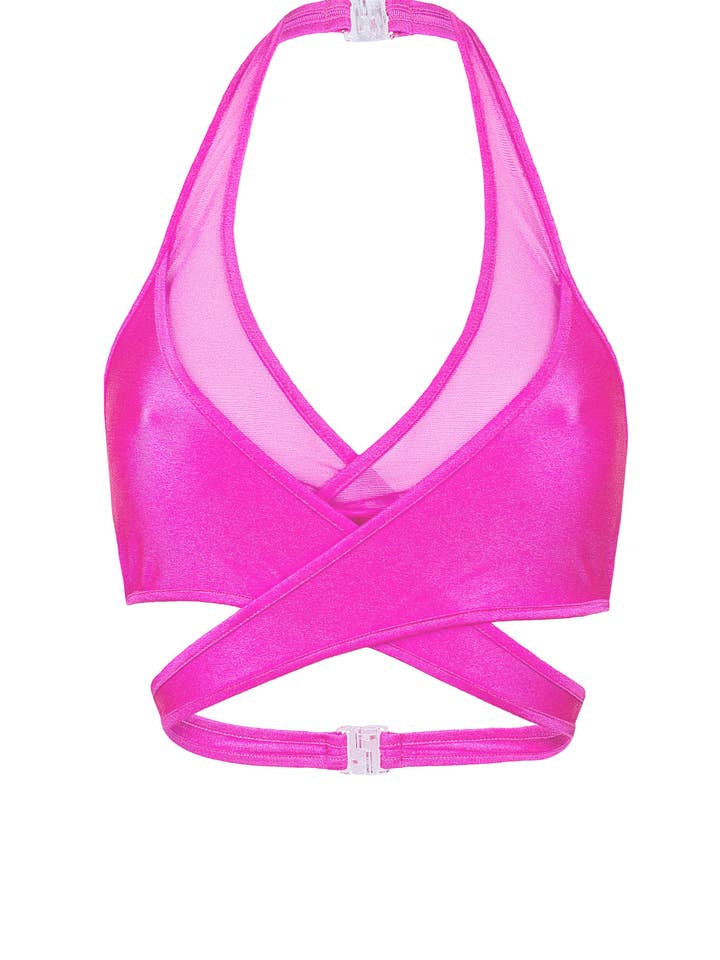 Überkreuztes Halter-Crop-Top / X-CROSS TOP / NEONPINK für den Großhandel von EXES LINGERIE