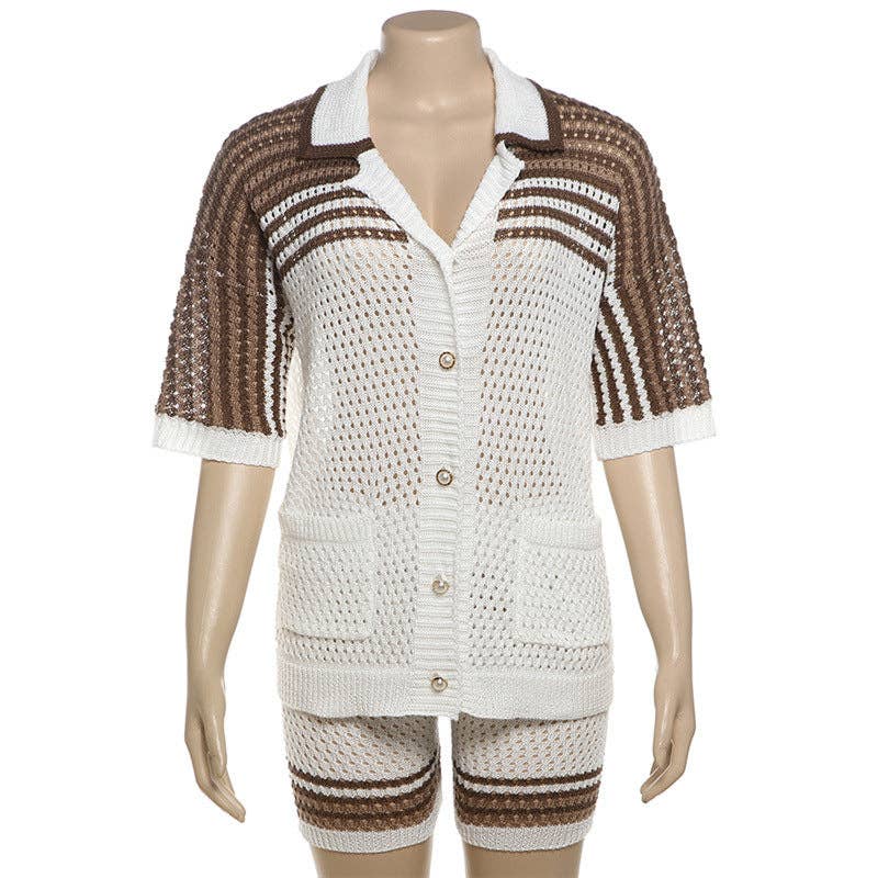 MB Fashion Wholesale - Wholesale Top & Short Set (NOT Loungewear) - Women's - MB FASHION Knit Cardigan and High Waist Shorts Set 3071 LY4