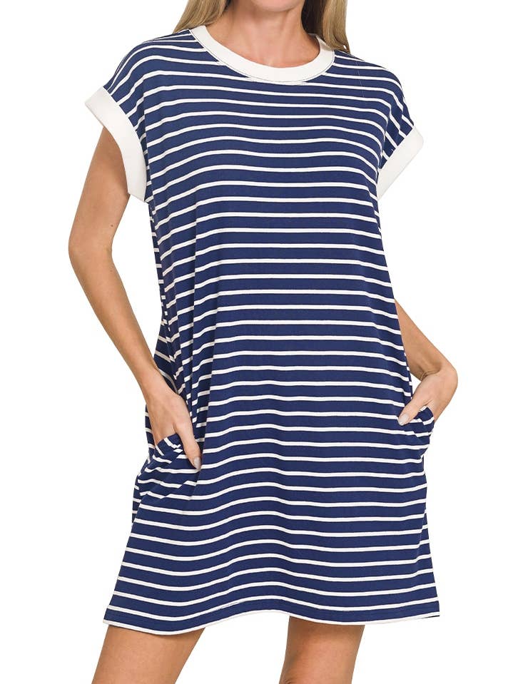 Jurk met contrasterende biezen en gestreepte T-shirts voor wholesale door Vanilla Monkey