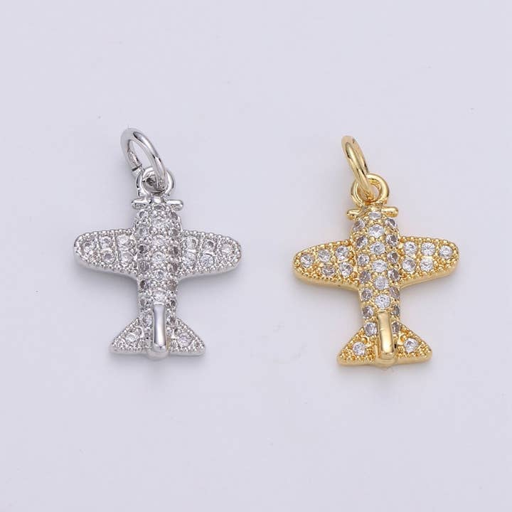 Airplane Gold Filled Charm with Crystal - D-201-D-202 for wholesale by Aim Eternal