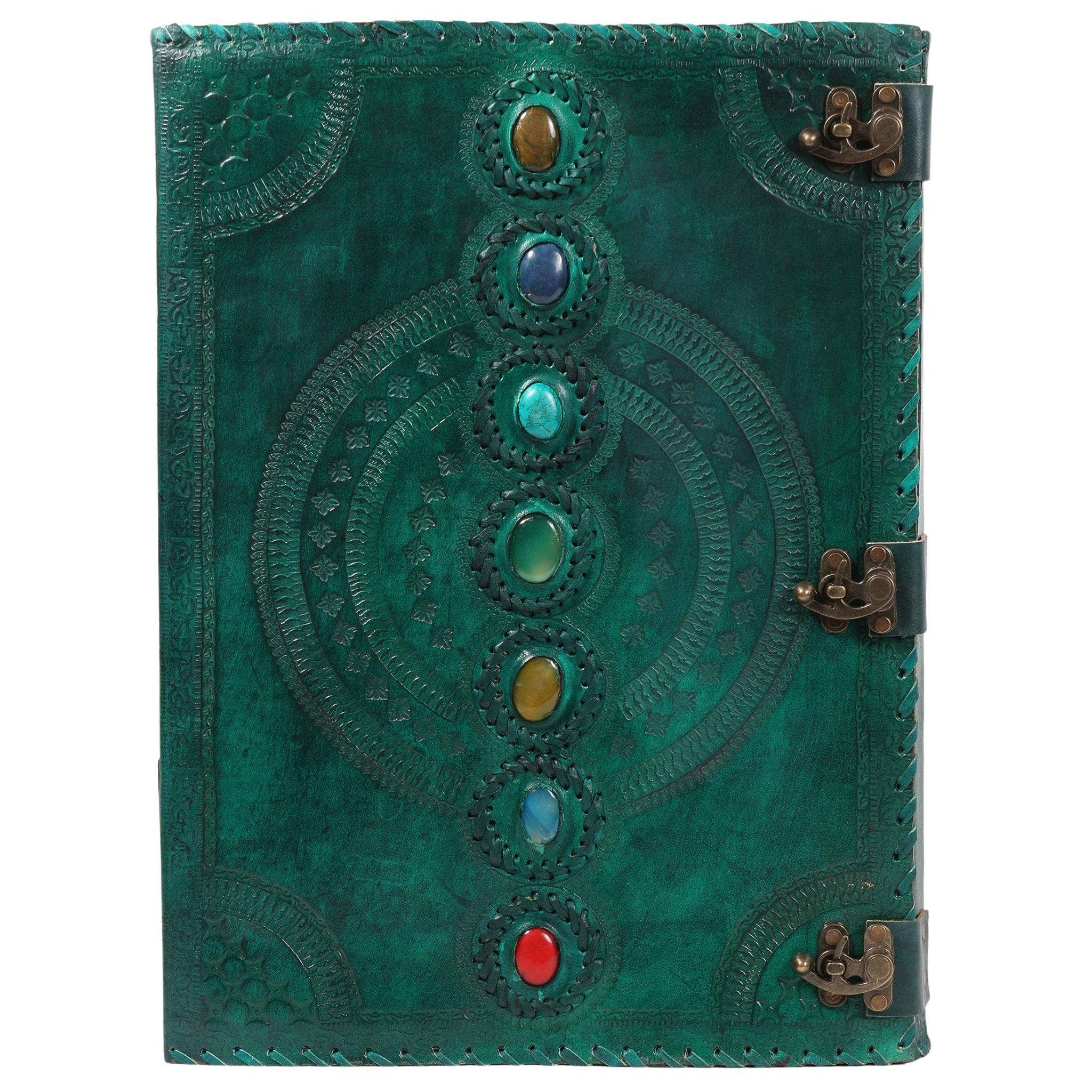 Tuzech Leather - Wholesale Journal/Diary - Tuzech Seven Chakra Medieval Stone Embossed Handmade Jumbo Leather Journal Book of Shadows Notebook Office Hocus Pocus Diary College Poetry Sketch With Leather Bound17