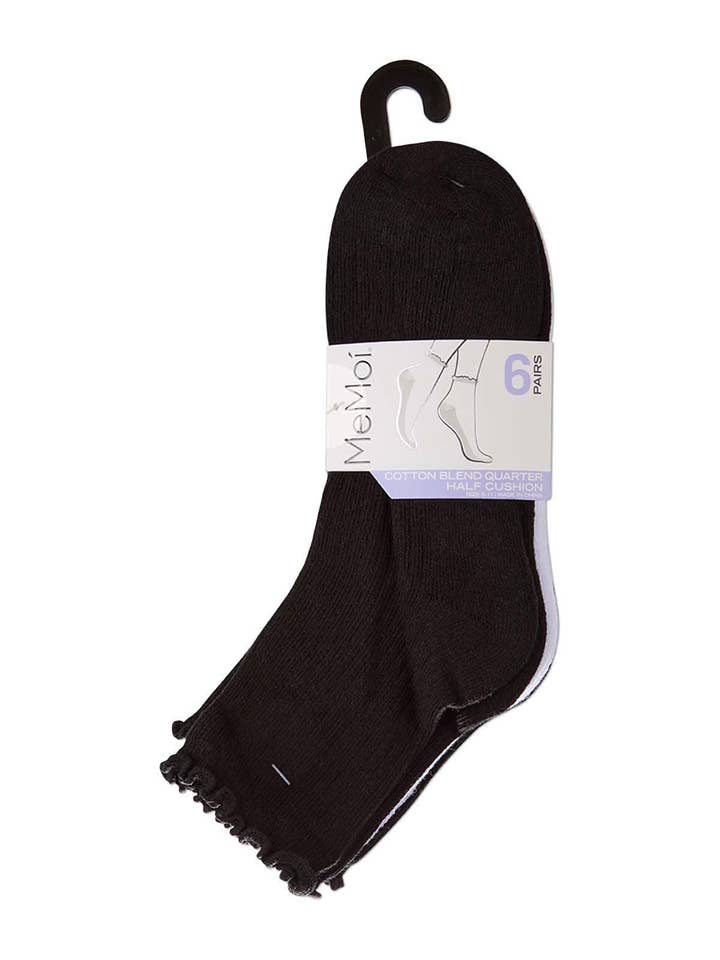 Infinity Classics International Inc. - Wholesale Socks - Women's - Ribbed Picot Cuff Cotton Quarter Sock 6 Pr Pack9