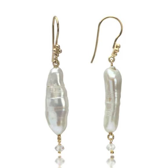 Biwa perleøreringe med månesten i guld Vermeil for engroshandel hos The Jewellery Store London