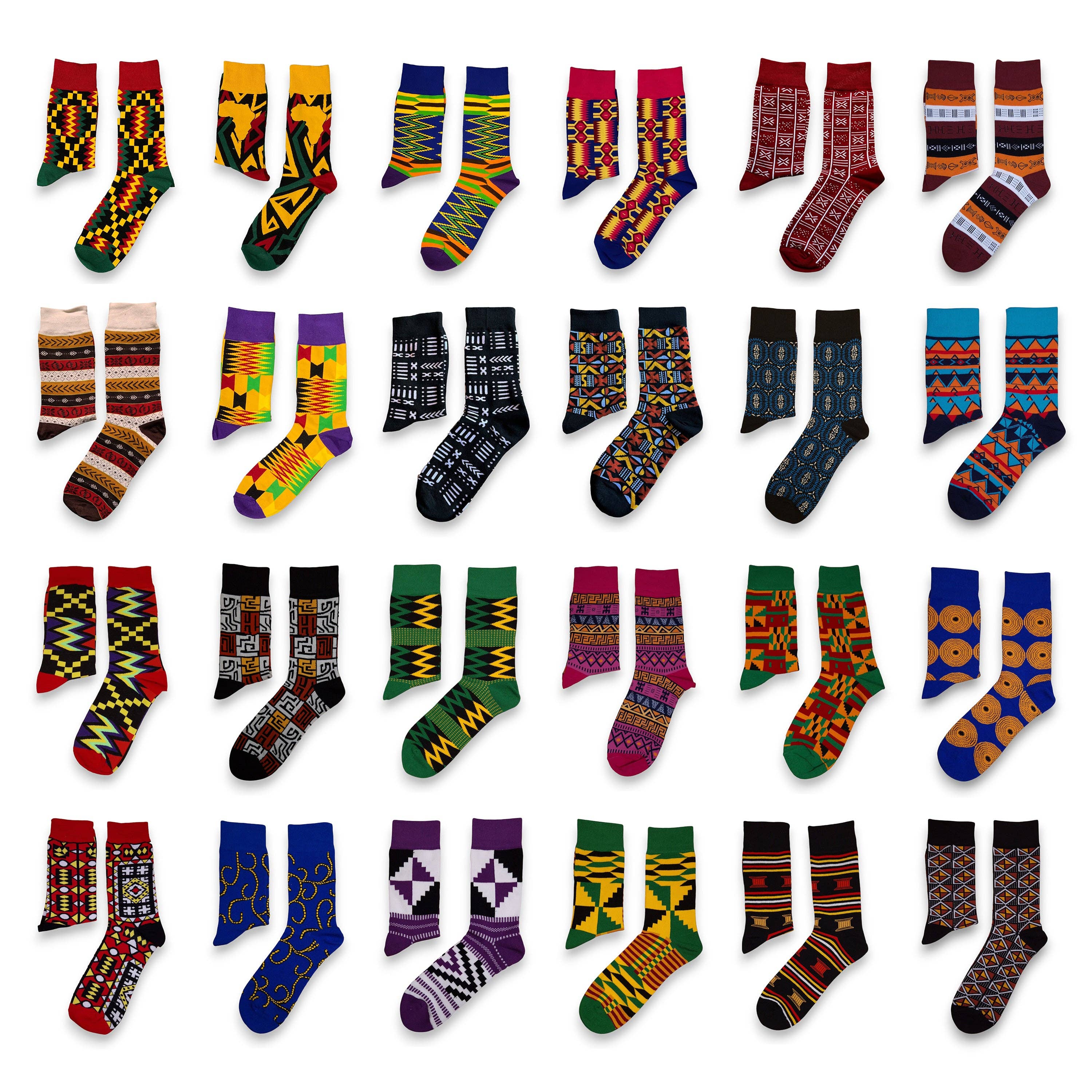 AfricanFabs - Wholesale Socks - Unisex - Mix of 24 different pairs - African socks / Afro socks / African print socks - All 24 styles0