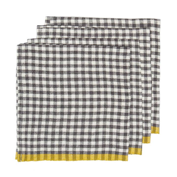 Couleur Nature - Wholesale Dinner & cloth napkin - Two-Tone Gingham Napkins Grey & Dijon, Set of 40