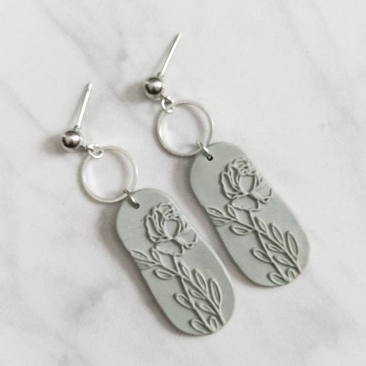 Sage Floral Dangle Earrings Polymer Clay Earrings For Her Boho for wholesale by Designs By Laurel Lane