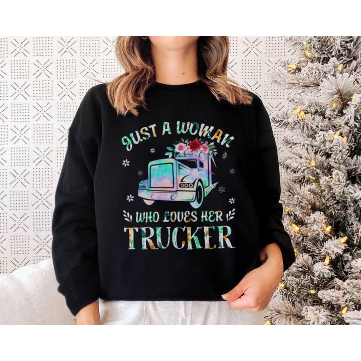 NVC Ecommerce LLC – wholesale T-shirt (graphic) – women's – Just A Woman Who Loves Her Trucker Shirt, Trucker Lady Gift1