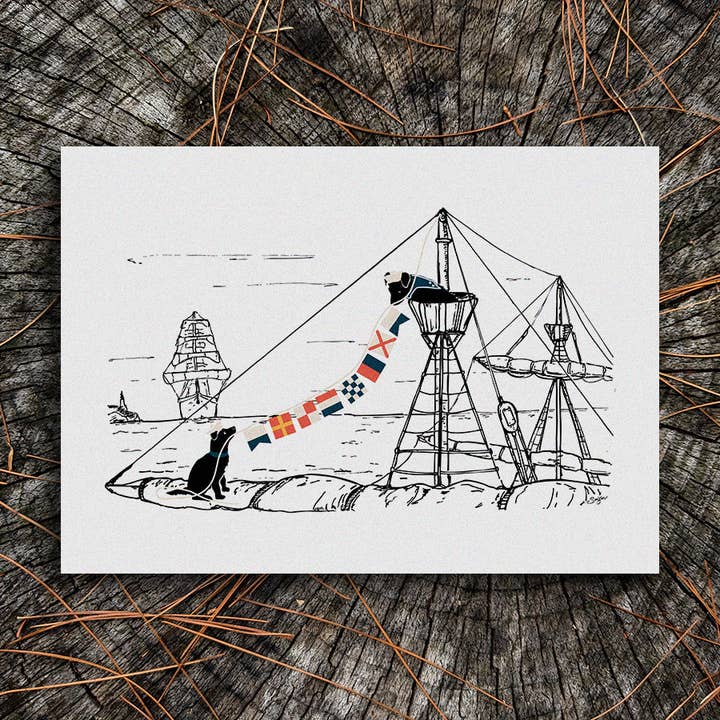 Nautical Flag Pup Art Print | Nautical Adventure Dog for wholesale by Soijen Illustrations